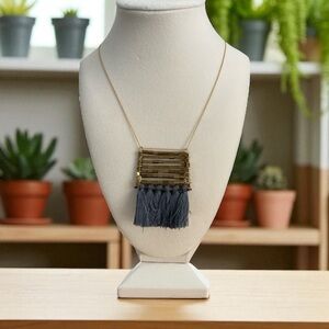 David Aubrey Blue Boho Tassel Necklace